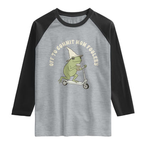 Off To Commit Mom Foolery Raglan Shirt Funny Mama Frog Scooter Mother's Day TS11 Heather Gray Black Print Your Wear