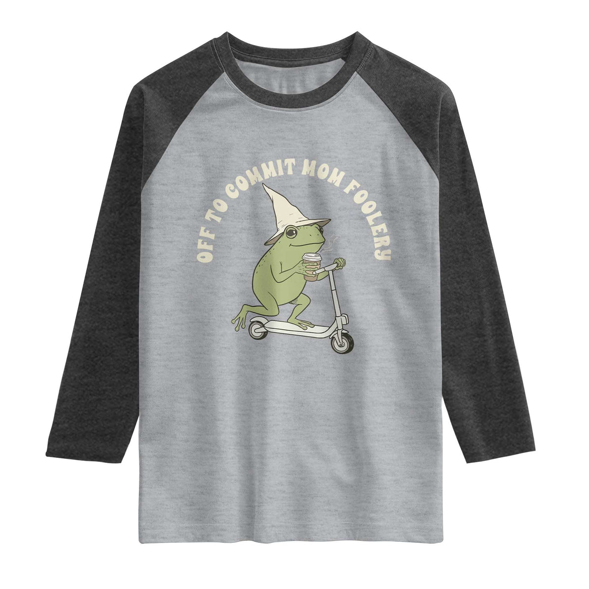 Off To Commit Mom Foolery Raglan Shirt Funny Mama Frog Scooter Mother's Day TS11 Heather Gray Heather Charcoal Print Your Wear