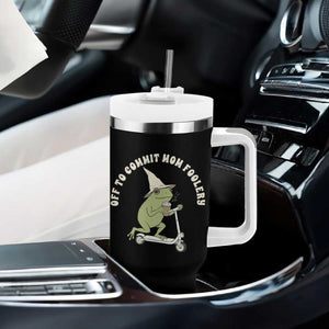 Off To Commit Mom Foolery Tumbler With Handle Funny Mama Frog Scooter Mother's Day TS11 Print Your Wear