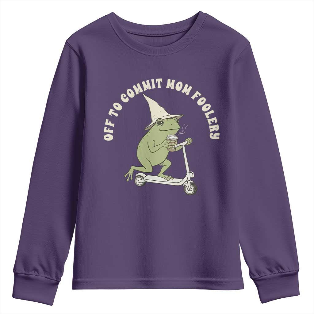 Off To Commit Mom Foolery Youth Sweatshirt Funny Mama Frog Scooter Mother's Day TS11 Purple Print Your Wear