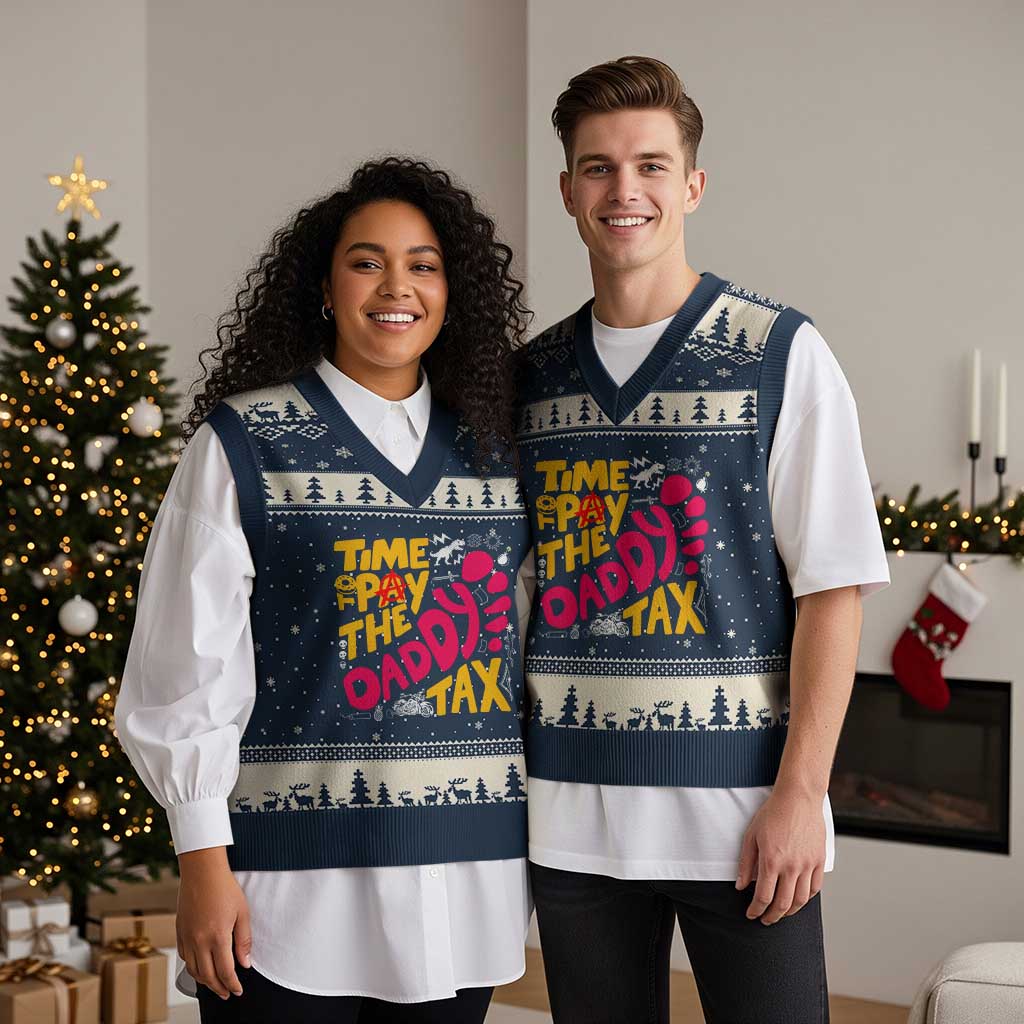 Time To Pay The Daddy Tax V-Neck Knit Sweater Vest Dungeon Gamer Dad Father’s Day TS11 Navy Beige Print Your Wear