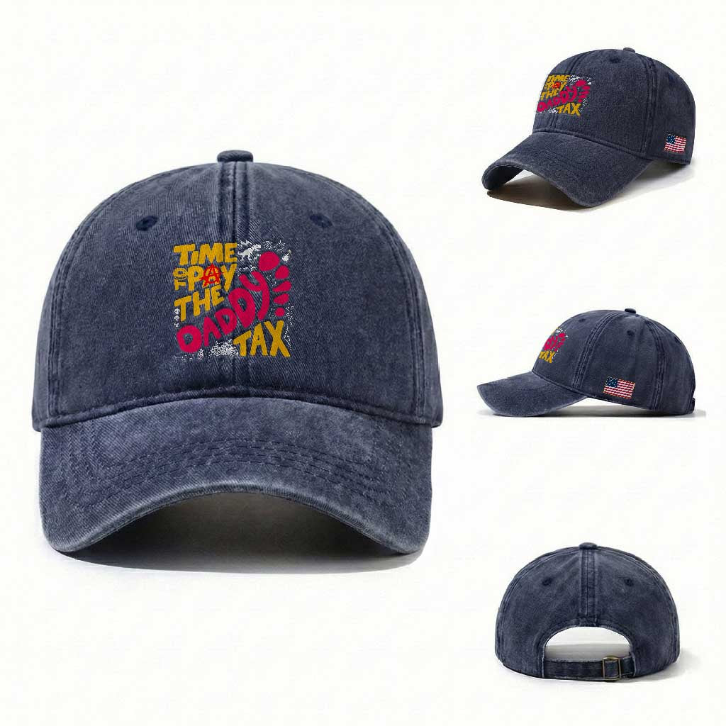 Time To Pay The Daddy Tax Washed Cotton Baseball Cap Dungeon Gamer Dad Father’s Day TS11 Washed Cap Universal Fit Navy Print Your Wear