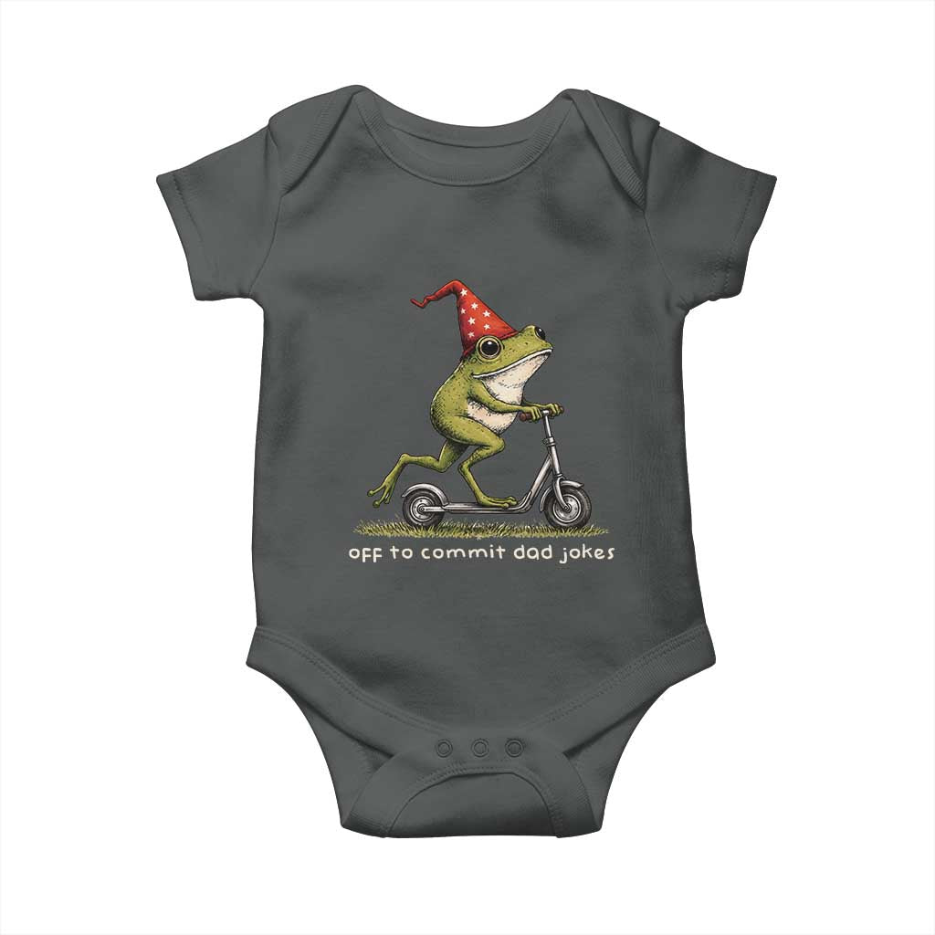 Off To Commit Dad Jokes Baby Onesie Funny Daddy Frog Scooter Fathers Day TS11 Dark Heather Print Your Wear