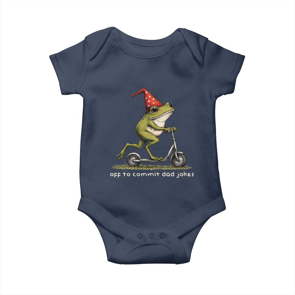 Off To Commit Dad Jokes Baby Onesie Funny Daddy Frog Scooter Fathers Day TS11 Navy Print Your Wear