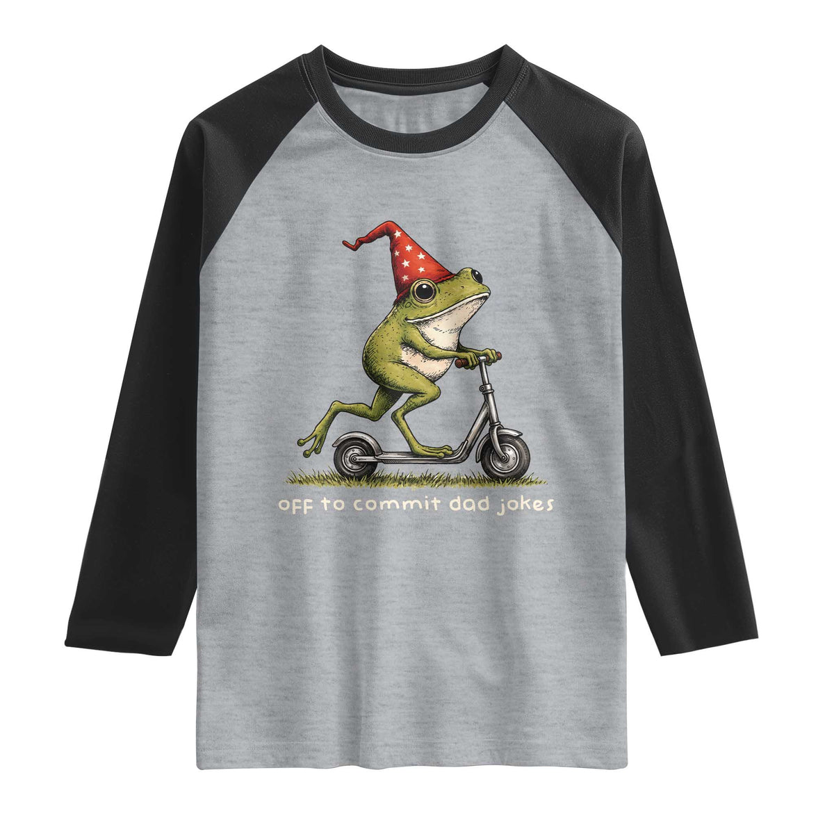 Off To Commit Dad Jokes Raglan Shirt Funny Daddy Frog Scooter Fathers Day TS11 Heather Gray Black Print Your Wear