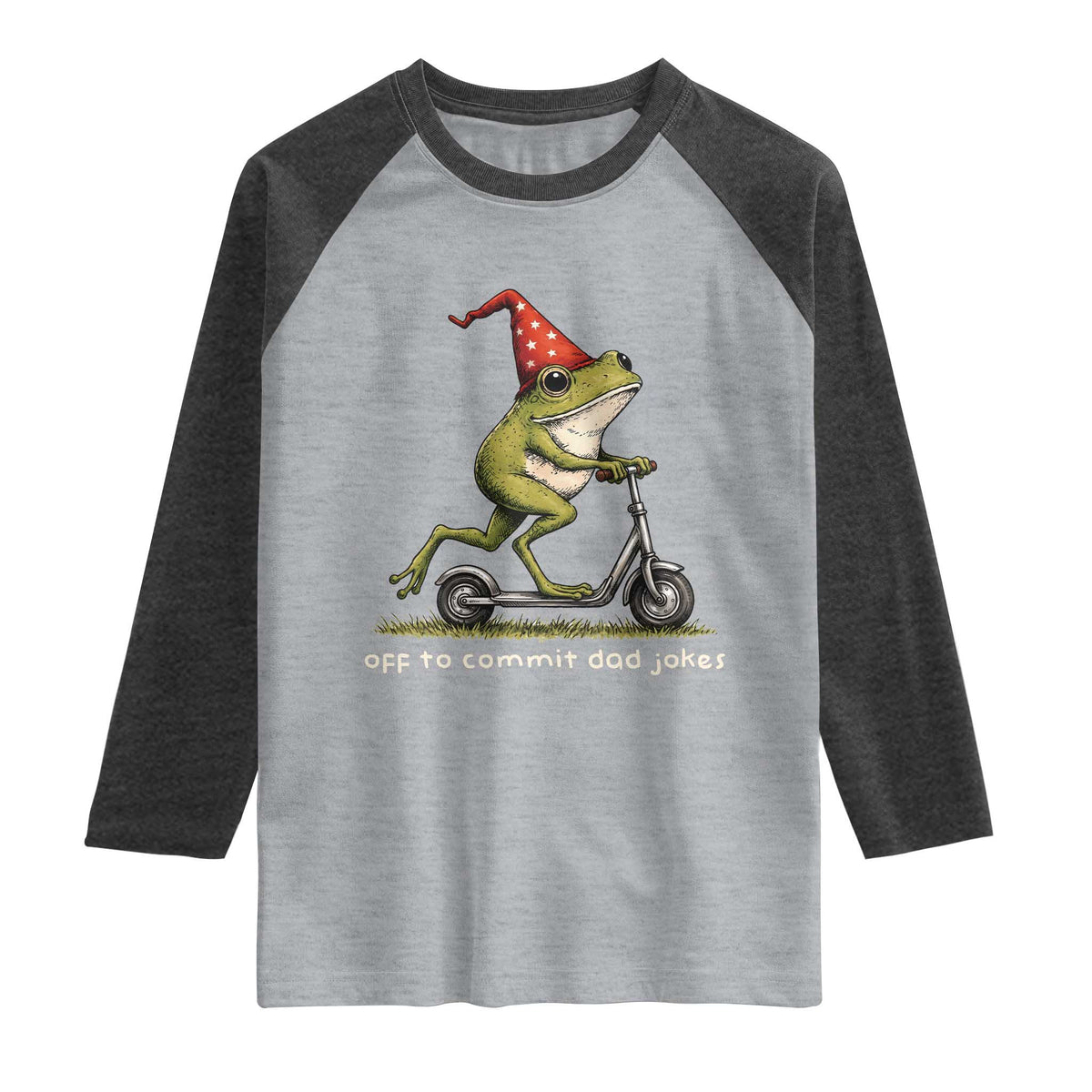 Off To Commit Dad Jokes Raglan Shirt Funny Daddy Frog Scooter Fathers Day TS11 Heather Gray Heather Charcoal Print Your Wear