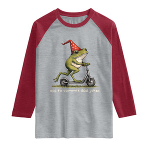 Off To Commit Dad Jokes Raglan Shirt Funny Daddy Frog Scooter Fathers Day TS11 Heather Gray Heather Red Print Your Wear