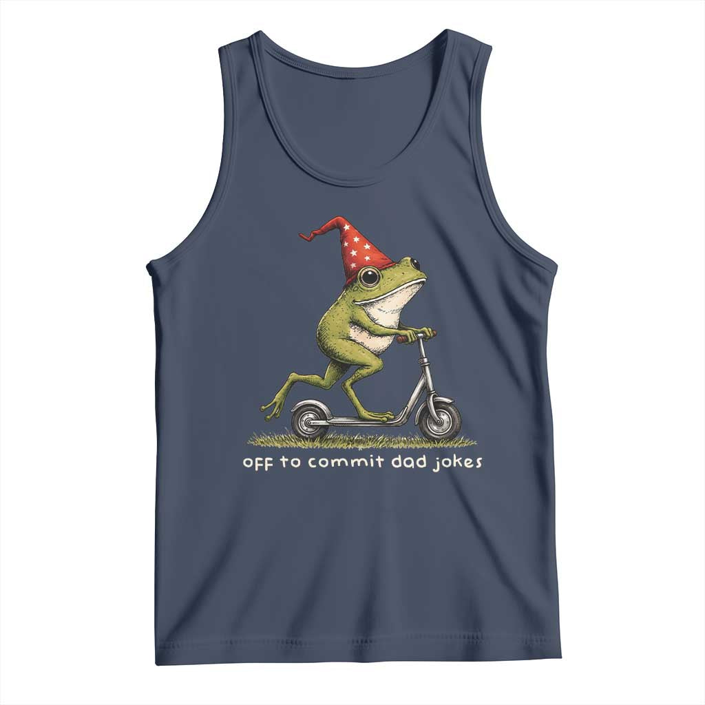 Off To Commit Dad Jokes Tank Top Funny Daddy Frog Scooter Fathers Day TS11 Navy Print Your Wear