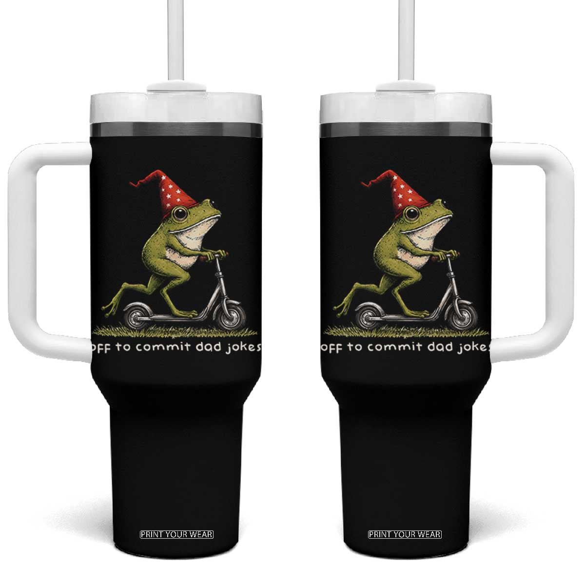 Off To Commit Dad Jokes Tumbler With Handle Funny Daddy Frog Scooter Fathers Day TS11 One Size: 40 oz Black Print Your Wear
