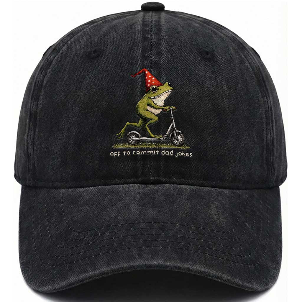 Off To Commit Dad Jokes Washed Cotton Baseball Cap Funny Daddy Frog Scooter Fathers Day TS11 Print Your Wear