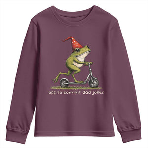 Off To Commit Dad Jokes Youth Sweatshirt Funny Daddy Frog Scooter Fathers Day TS11 Maroon Print Your Wear