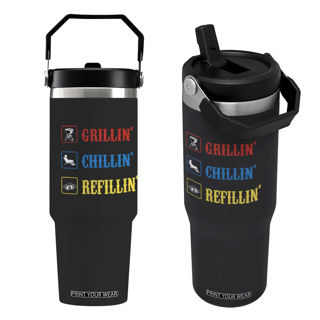 BBQ Lover Flip Straw Tumbler Grilling Chillin' Grillin' Refillin' Smoker TS11 One Size: 30 oz Black Print Your Wear
