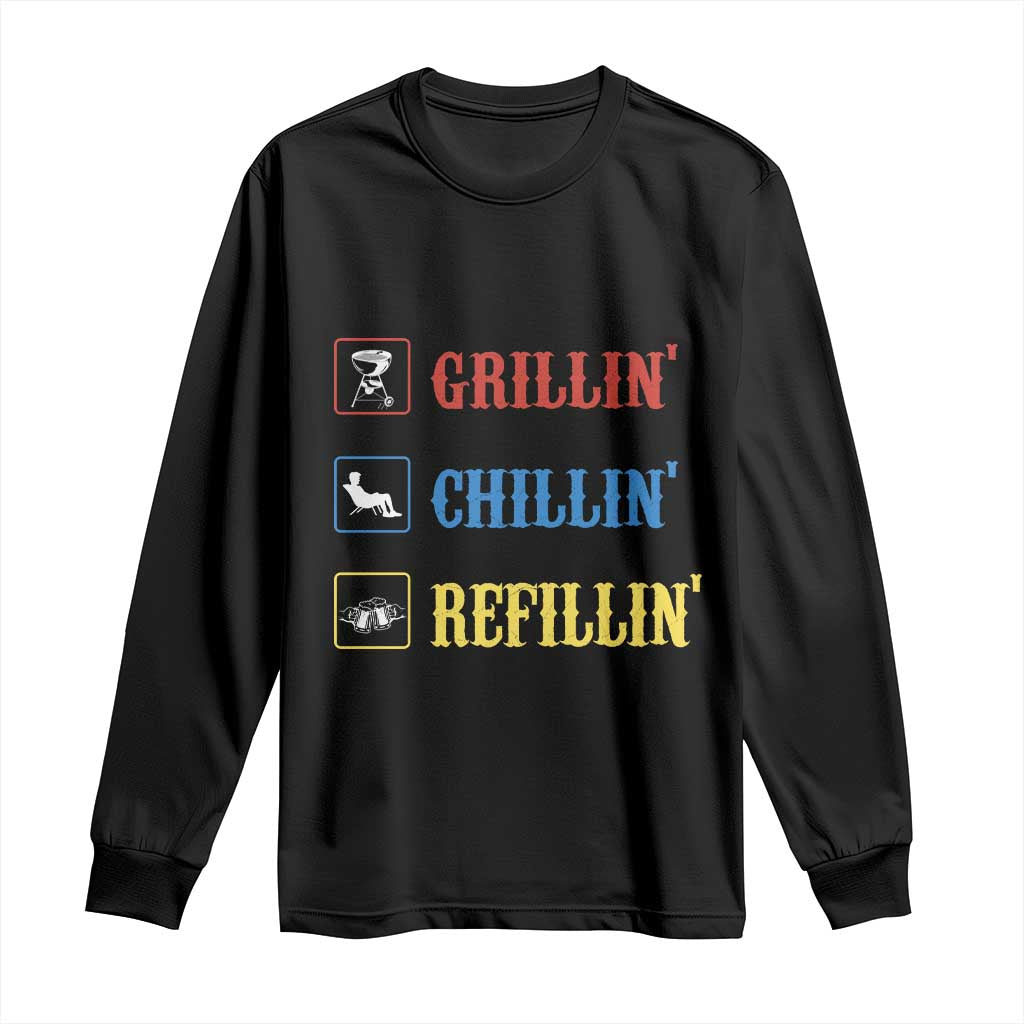 BBQ Lover Long Sleeve Shirt Grilling Chillin' Grillin' Refillin' Smoker TS11 Black Print Your Wear