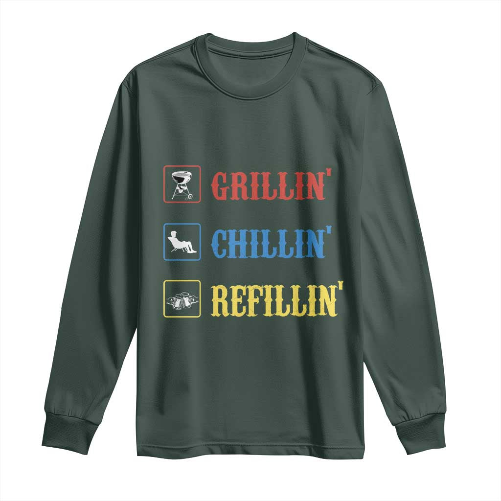 BBQ Lover Long Sleeve Shirt Grilling Chillin' Grillin' Refillin' Smoker TS11 Dark Forest Green Print Your Wear