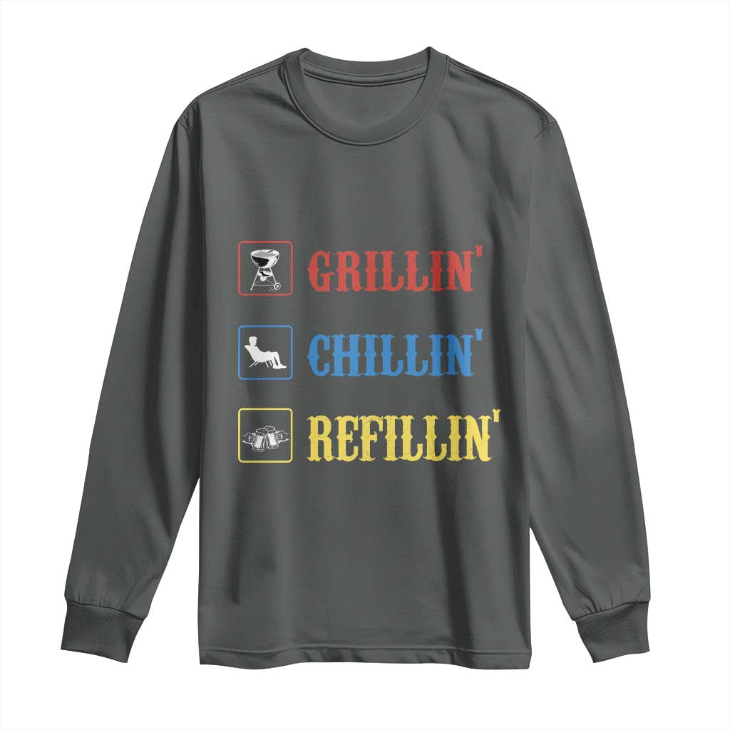 BBQ Lover Long Sleeve Shirt Grilling Chillin' Grillin' Refillin' Smoker TS11 Dark Heather Print Your Wear