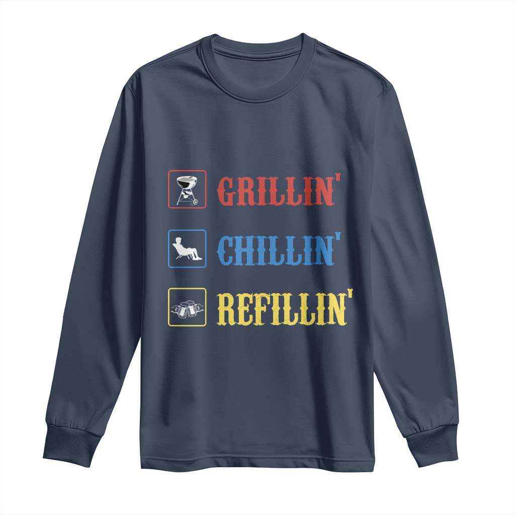 BBQ Lover Long Sleeve Shirt Grilling Chillin' Grillin' Refillin' Smoker TS11 Navy Print Your Wear