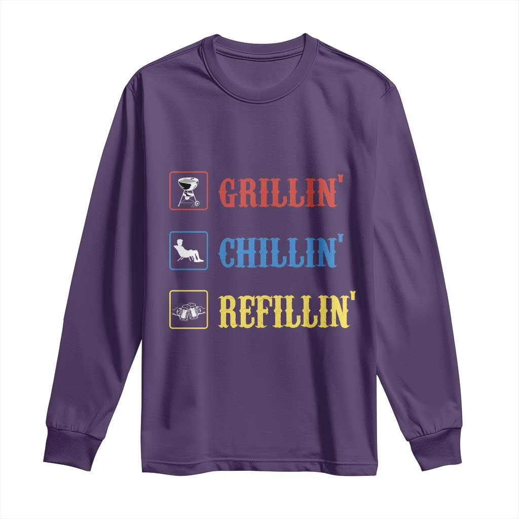 BBQ Lover Long Sleeve Shirt Grilling Chillin' Grillin' Refillin' Smoker TS11 Purple Print Your Wear