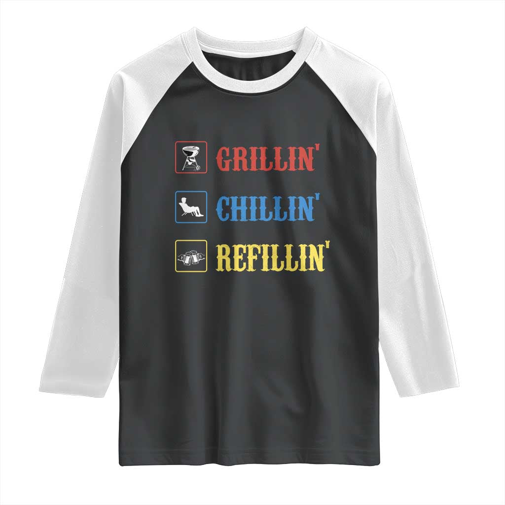 BBQ Lover Raglan Shirt Grilling Chillin' Grillin' Refillin' Smoker TS11 Black White Print Your Wear