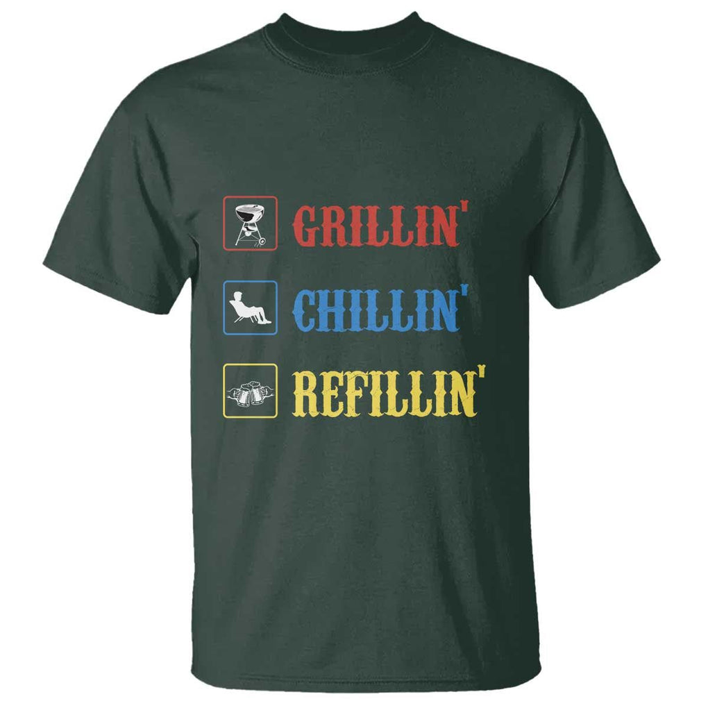 BBQ Lover T Shirt Grilling Chillin' Grillin' Refillin' Smoker TS11 Dark Forest Green Print Your Wear