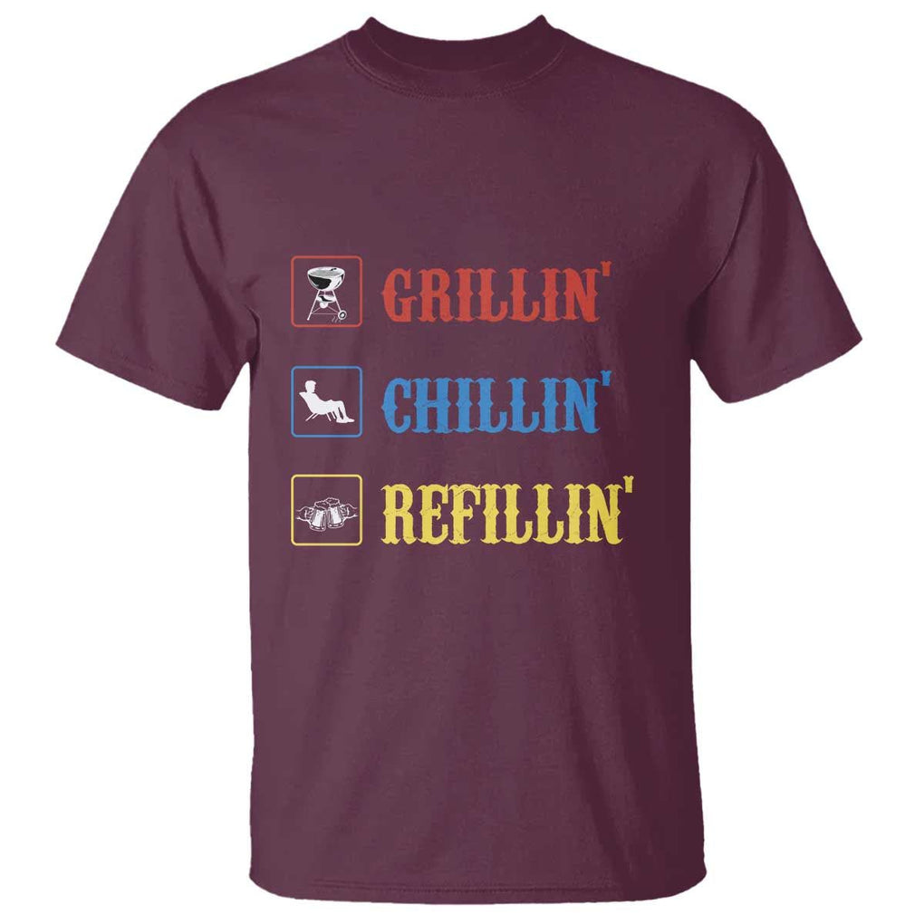 BBQ Lover T Shirt Grilling Chillin' Grillin' Refillin' Smoker TS11 Maroon Print Your Wear