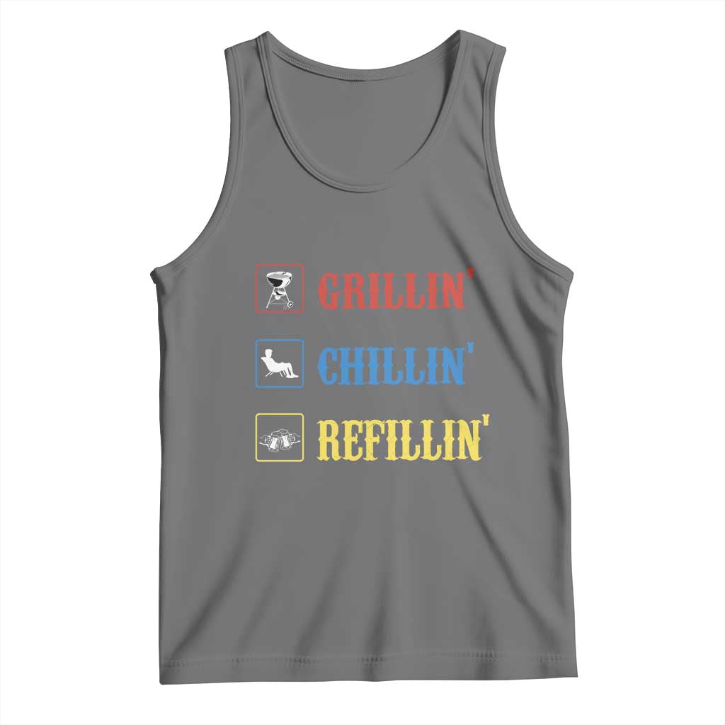 BBQ Lover Tank Top Grilling Chillin' Grillin' Refillin' Smoker TS11 Black Heather Print Your Wear