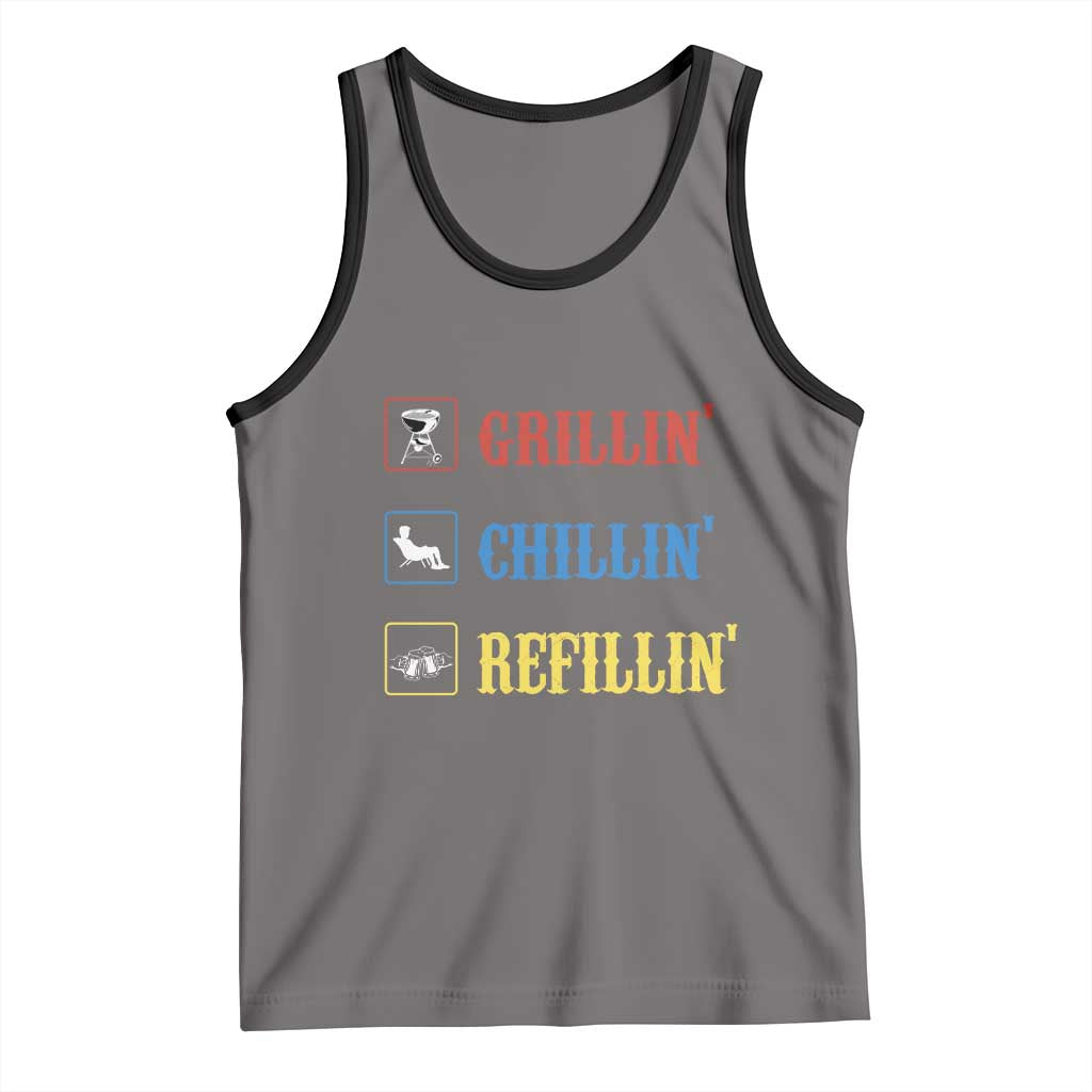 BBQ Lover Tank Top Grilling Chillin' Grillin' Refillin' Smoker TS11 Deep Heather Black Print Your Wear