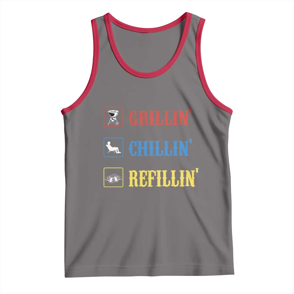 BBQ Lover Tank Top Grilling Chillin' Grillin' Refillin' Smoker TS11 Deep Heather Red Print Your Wear