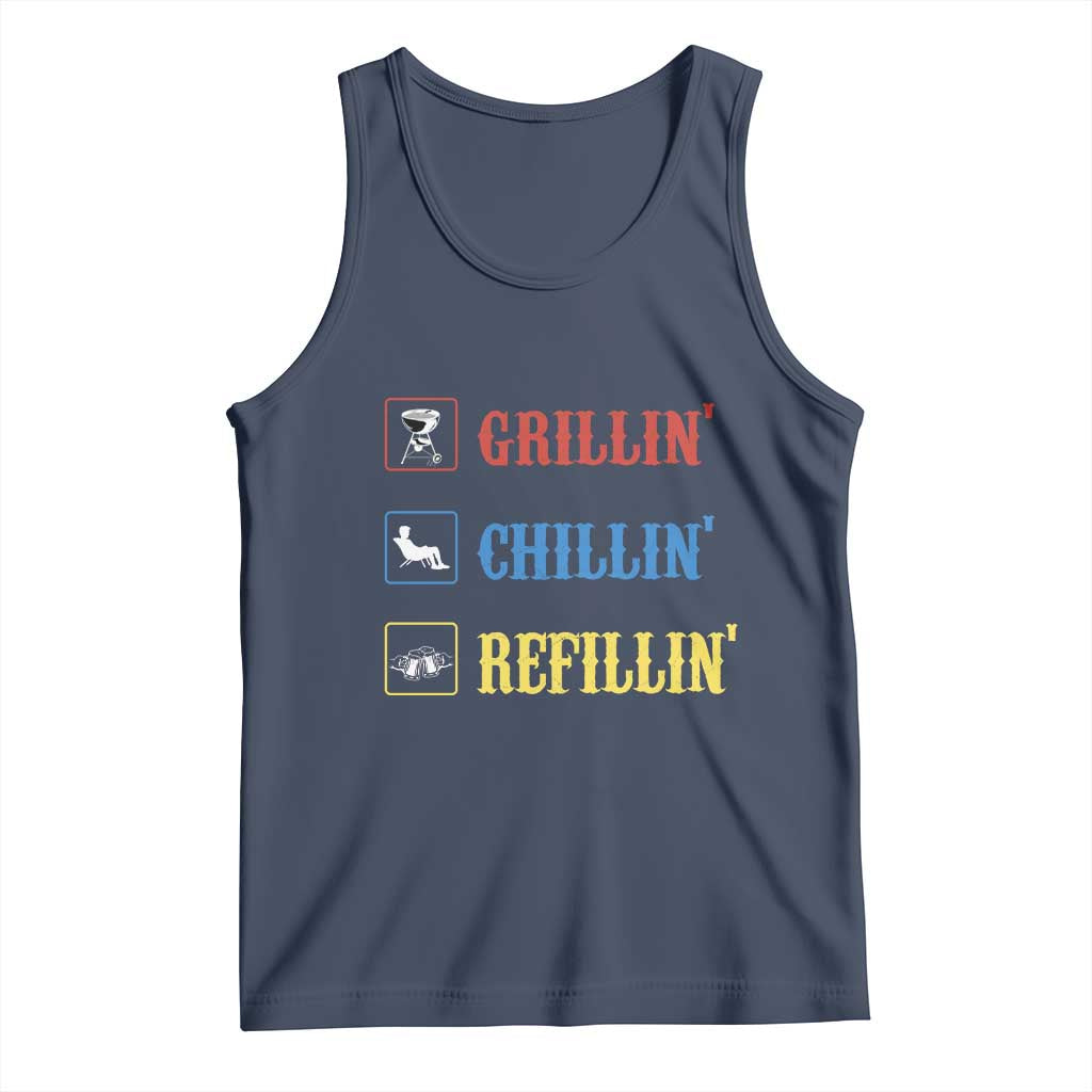 BBQ Lover Tank Top Grilling Chillin' Grillin' Refillin' Smoker TS11 Navy Print Your Wear