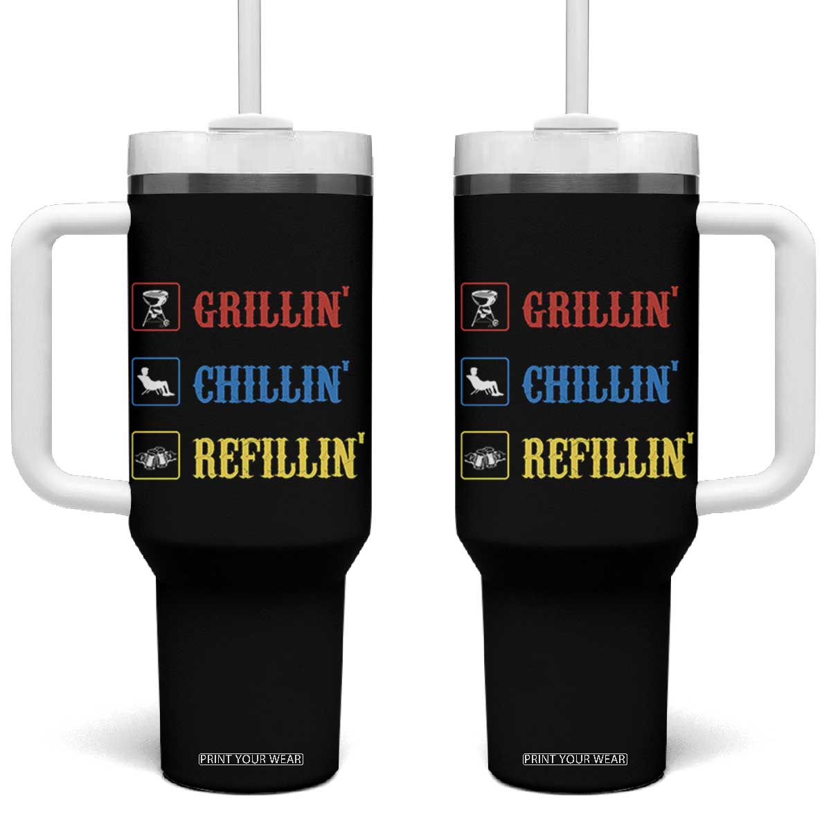 BBQ Lover Tumbler With Handle Grilling Chillin' Grillin' Refillin' Smoker TS11 One Size: 40 oz Black Print Your Wear