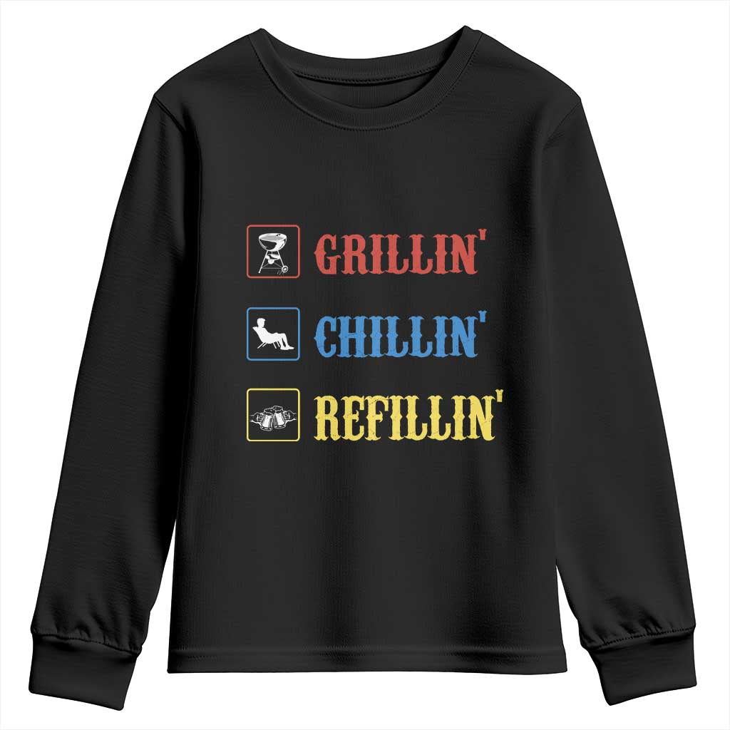 BBQ Lover Youth Sweatshirt Grilling Chillin' Grillin' Refillin' Smoker TS11 Black Print Your Wear