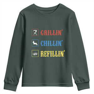 BBQ Lover Youth Sweatshirt Grilling Chillin' Grillin' Refillin' Smoker TS11 Dark Forest Green Print Your Wear