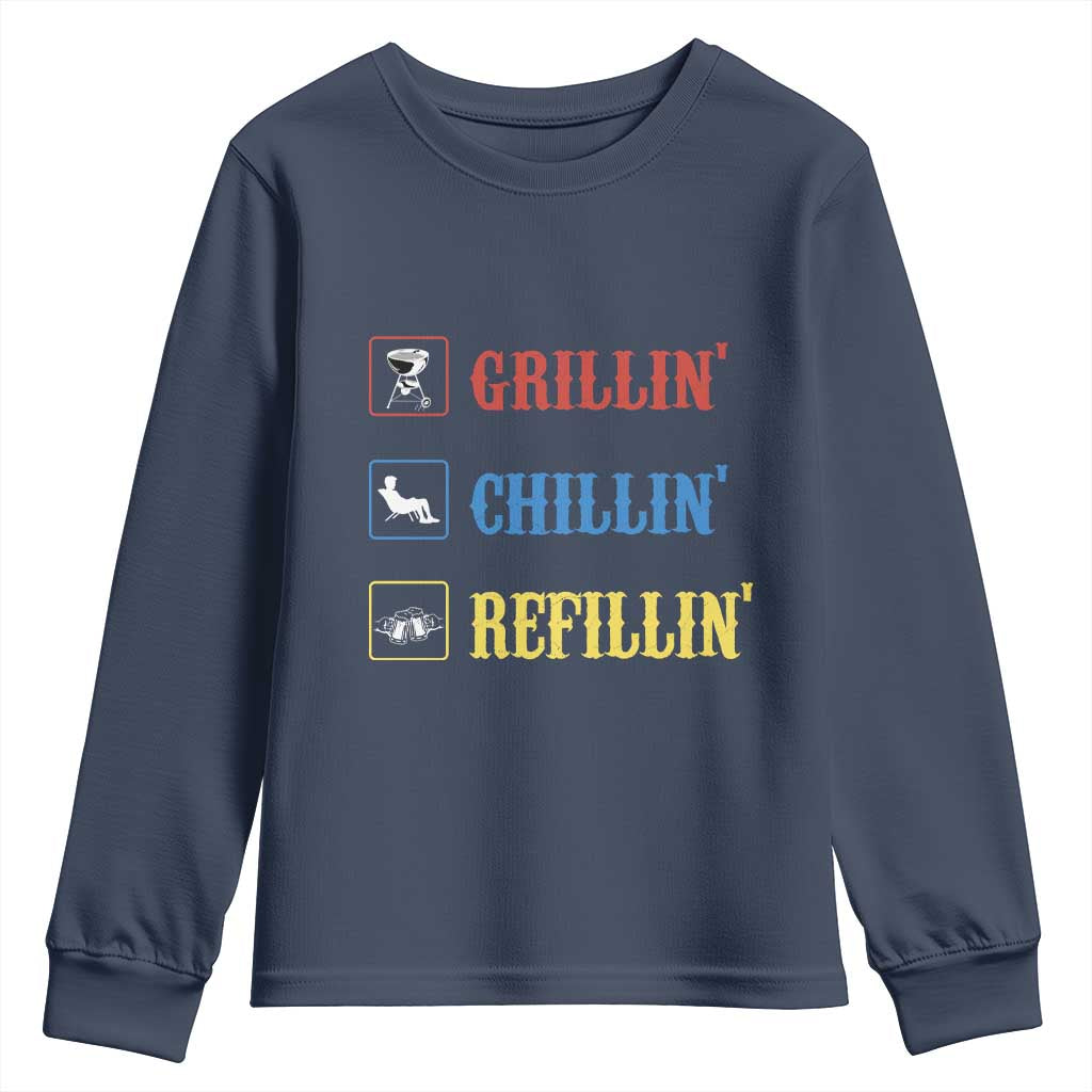 BBQ Lover Youth Sweatshirt Grilling Chillin' Grillin' Refillin' Smoker TS11 Navy Print Your Wear