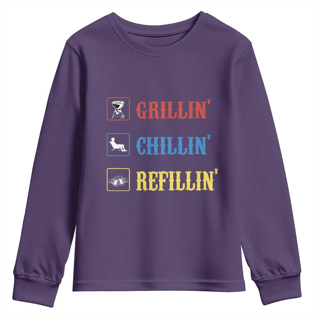BBQ Lover Youth Sweatshirt Grilling Chillin' Grillin' Refillin' Smoker TS11 Purple Print Your Wear