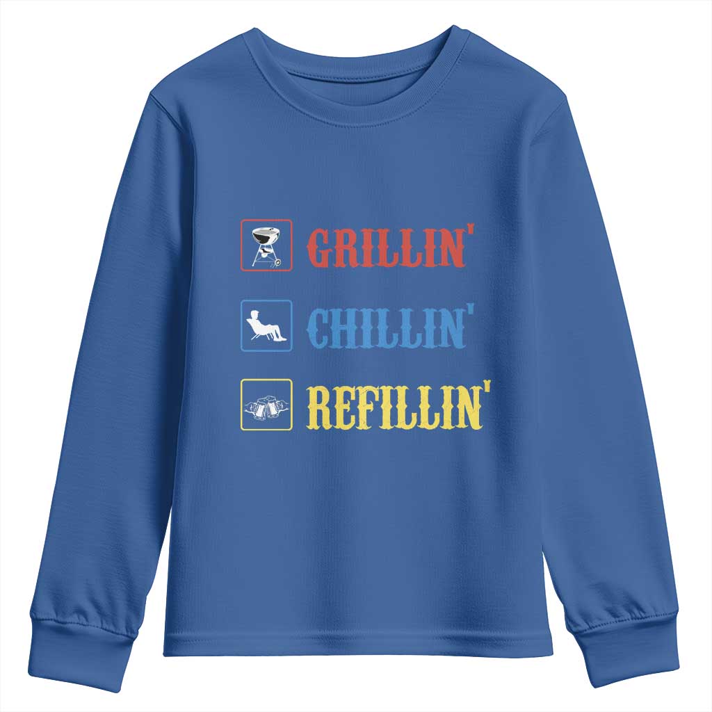 BBQ Lover Youth Sweatshirt Grilling Chillin' Grillin' Refillin' Smoker TS11 Royal Blue Print Your Wear