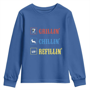 BBQ Lover Youth Sweatshirt Grilling Chillin' Grillin' Refillin' Smoker TS11 Royal Blue Print Your Wear