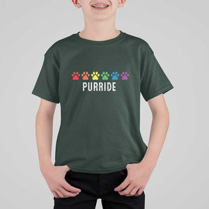 LGBT Cat T Shirt For Kid Purride Rainbow Pride Ally TS11 Dark Forest Green Print Your Wear