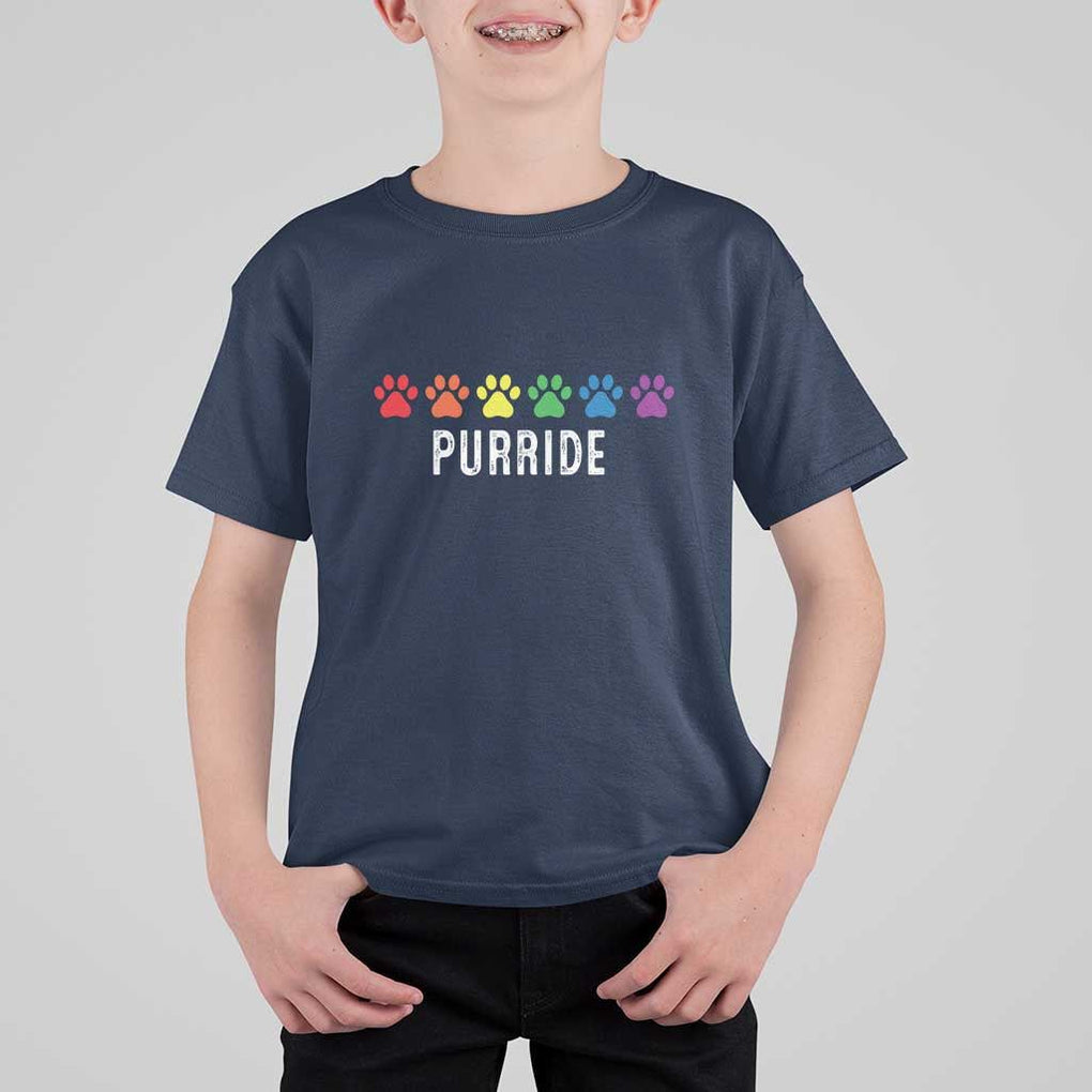 LGBT Cat T Shirt For Kid Purride Rainbow Pride Ally TS11 Navy Print Your Wear