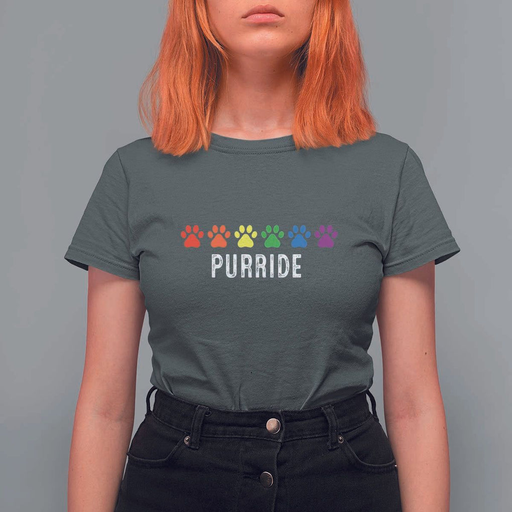 LGBT Cat T Shirt For Women Purride Rainbow Pride Ally TS11 Dark Heather Print Your Wear