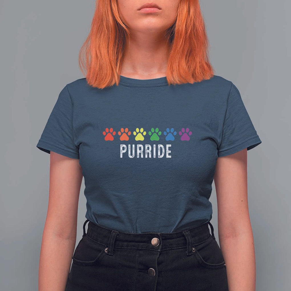 LGBT Cat T Shirt For Women Purride Rainbow Pride Ally TS11 Navy Print Your Wear