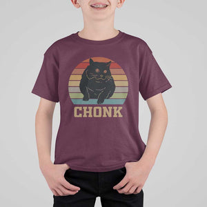 Funny Cat T Shirt For Kid Chonk Black Fat Kitten TS11 Maroon Print Your Wear