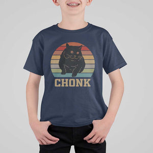 Funny Cat T Shirt For Kid Chonk Black Fat Kitten TS11 Navy Print Your Wear