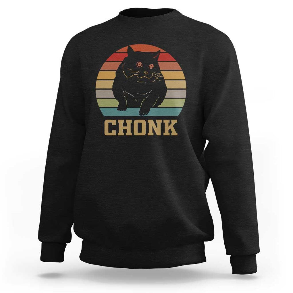 Funny Cat Sweatshirt Chonk Black Fat Kitten TS11 Black Print Your Wear
