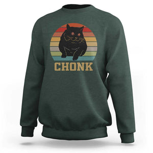 Funny Cat Sweatshirt Chonk Black Fat Kitten TS11 Dark Forest Green Print Your Wear