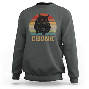Funny Cat Sweatshirt Chonk Black Fat Kitten TS11 Dark Heather Print Your Wear