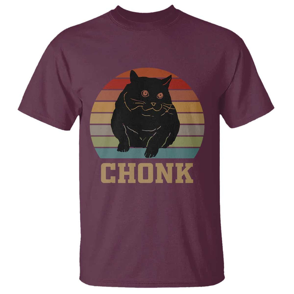 Funny Cat T Shirt Chonk Black Fat Kitten TS11 Maroon Print Your Wear