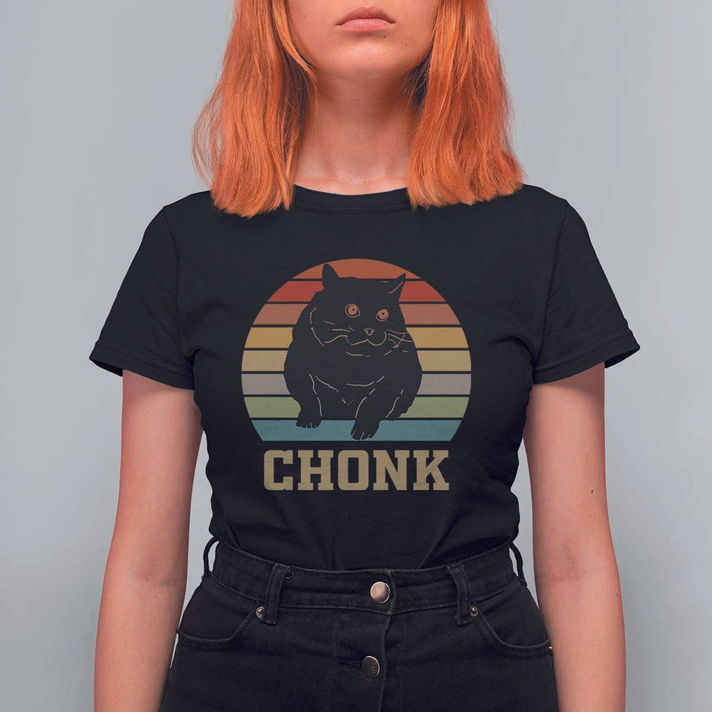 Funny Cat T Shirt For Women Chonk Black Fat Kitten TS11 Black Print Your Wear