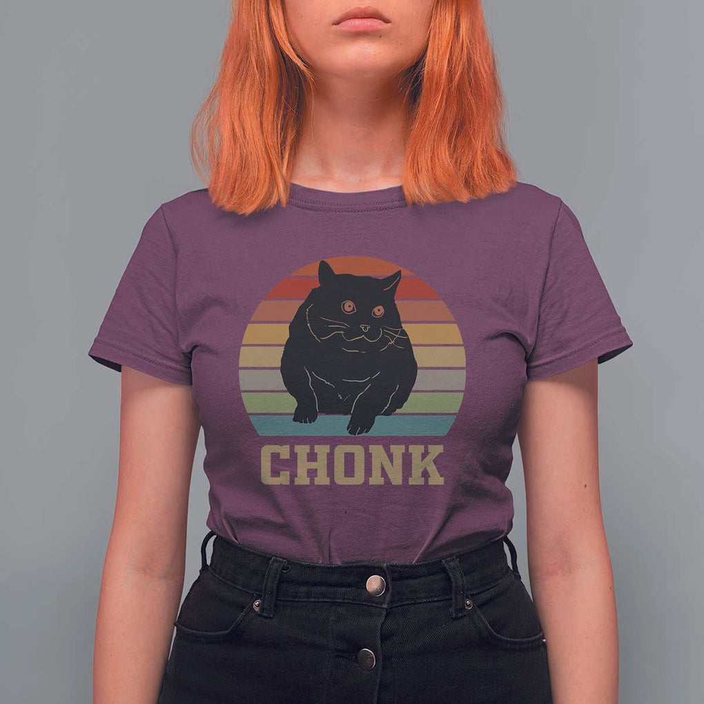 Funny Cat T Shirt For Women Chonk Black Fat Kitten TS11 Maroon Print Your Wear