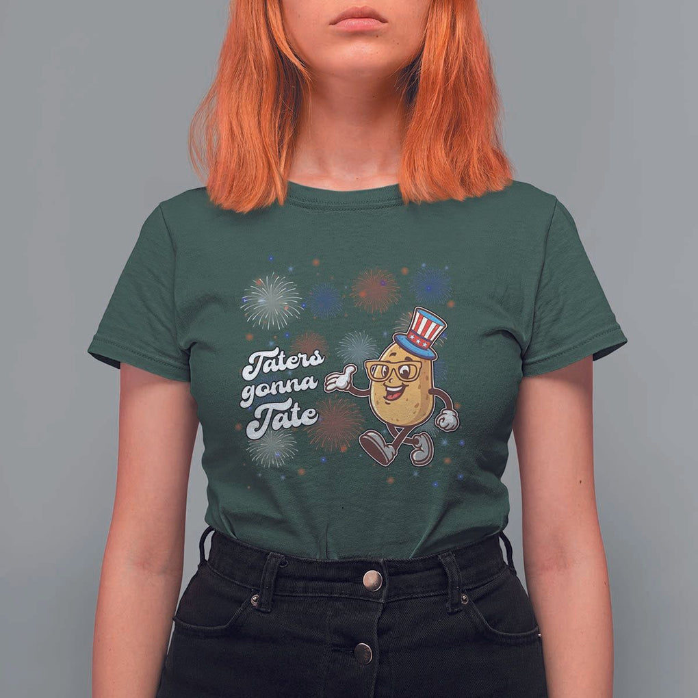 Funny Tater Tot Foodie T Shirt For Women Taters Gonna Tate Potato TS11 Dark Forest Green Print Your Wear