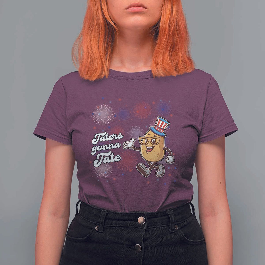 Funny Tater Tot Foodie T Shirt For Women Taters Gonna Tate Potato TS11 Maroon Print Your Wear