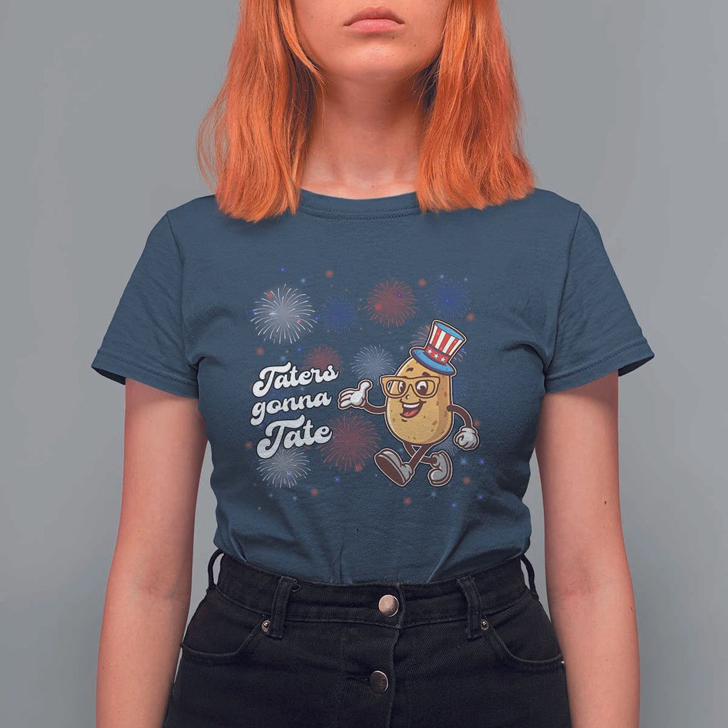Funny Tater Tot Foodie T Shirt For Women Taters Gonna Tate Potato TS11 Navy Print Your Wear